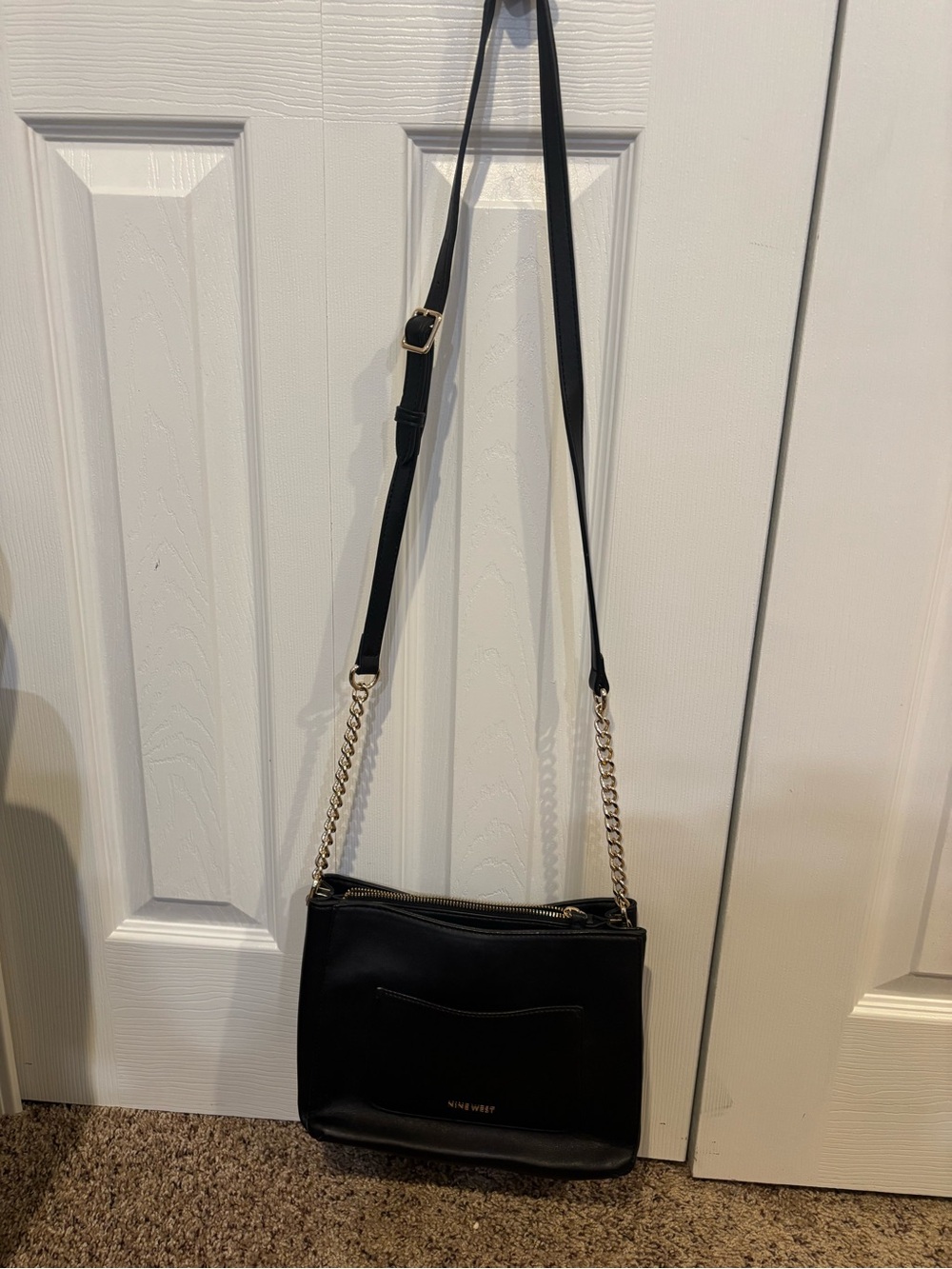 Nine West Black Leather Crossbody Shoulder Bag with Chain Strap